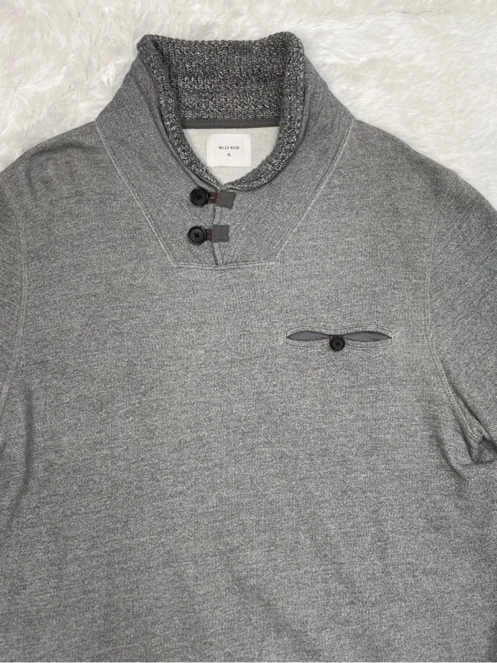 Billy Reid Shiloh Shawl Collar Sweater Men’s Size XL Heather Gray Designer - Picture 4 of 9